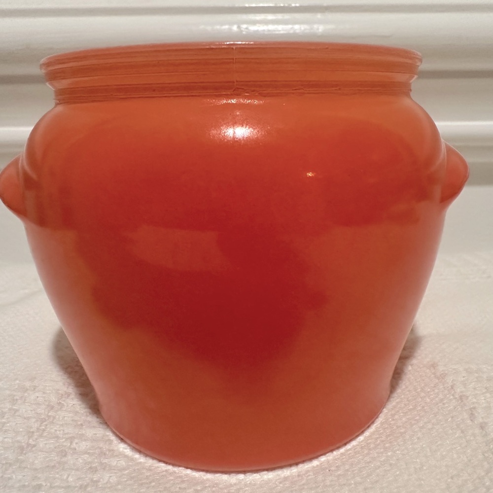 EUC Vintage 1950’s Glasbake Honey Whip Jar No Lid Salmon/Coral 3” tall 4.5” wide